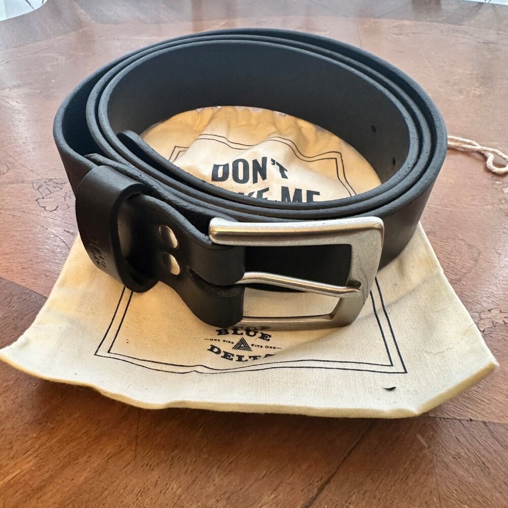 Blue Delta 53" Black Belt with Solid Brass Buckle – Men belt with bag